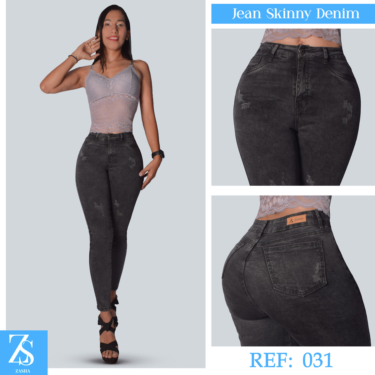 JEANS SKINNY MUJER TIRO ALTO GRIS 031
