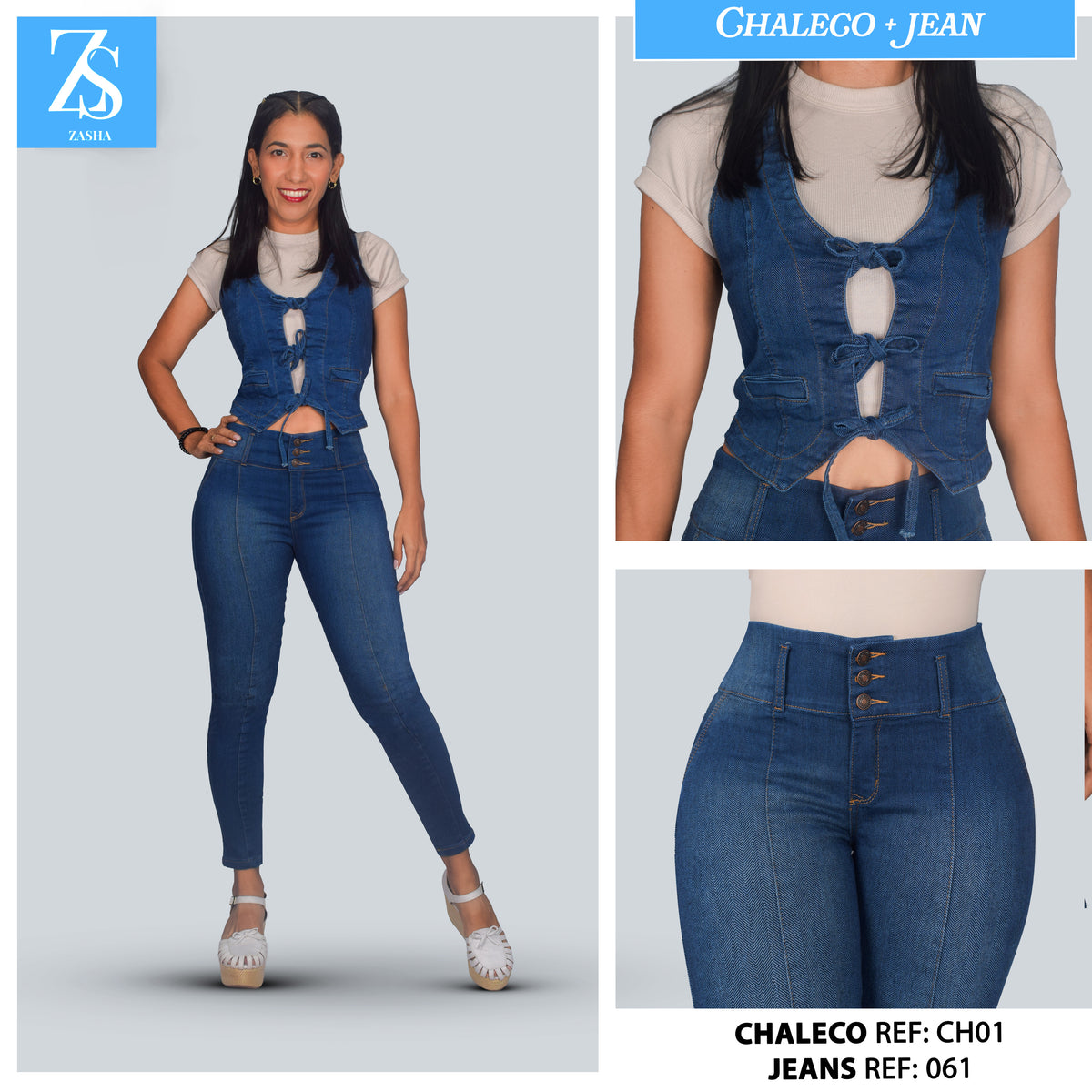 SET JEANS MEDIO 5 CHALECO + JEANS