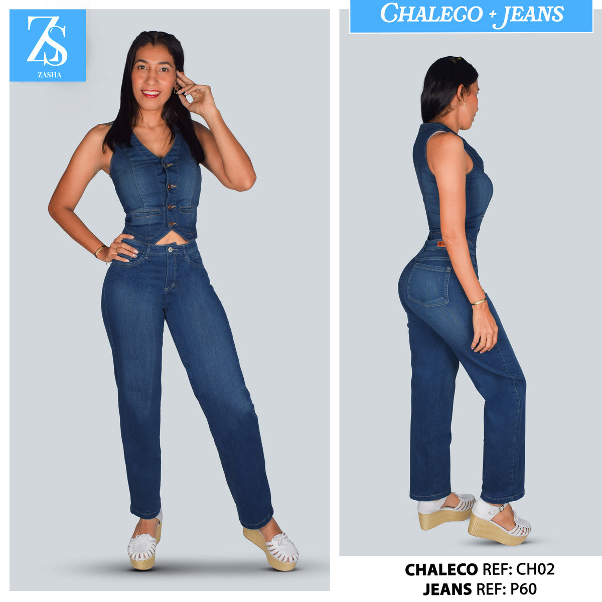 SET JEANS MEDIO 4 CHALECO + JEANS